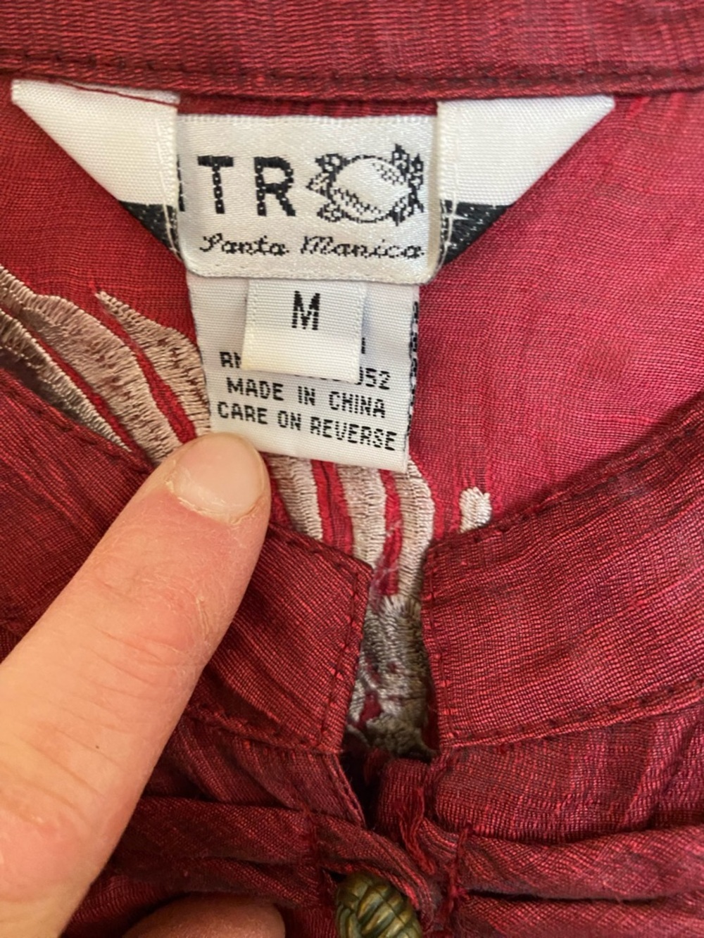 Citron Santa Monica Burgundy Embroidered Crane Blouse - Picture 7 of 7